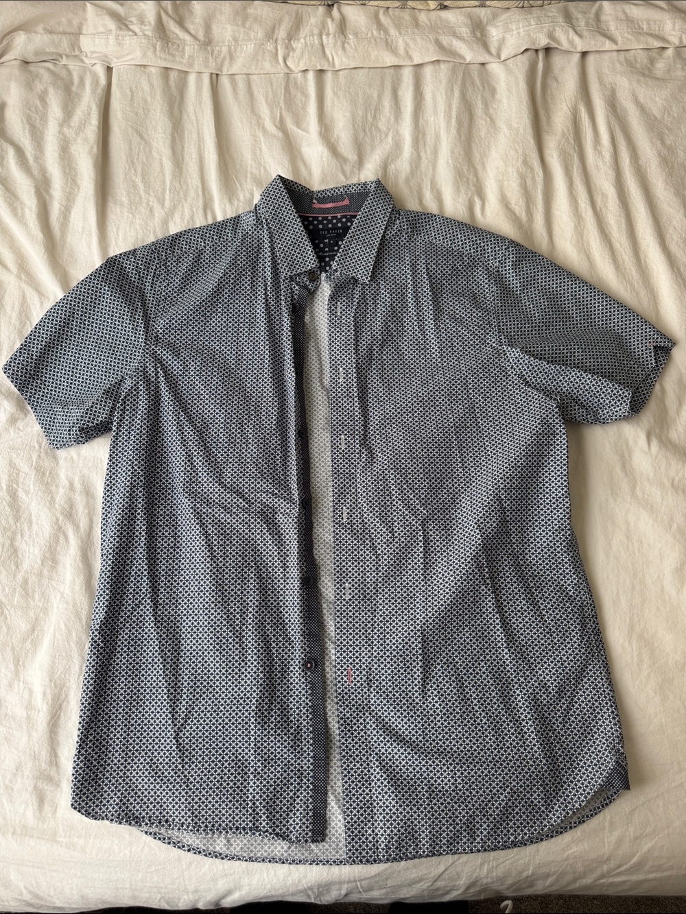 Ted Baker Men's Short-Sleeve Geo Dot Shirt - Navy and White